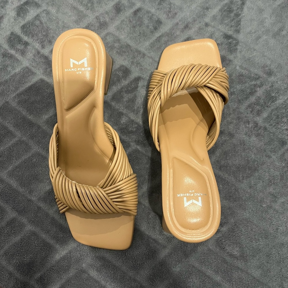 Marc Fisher Tan Heels with Elegant Ruched Design